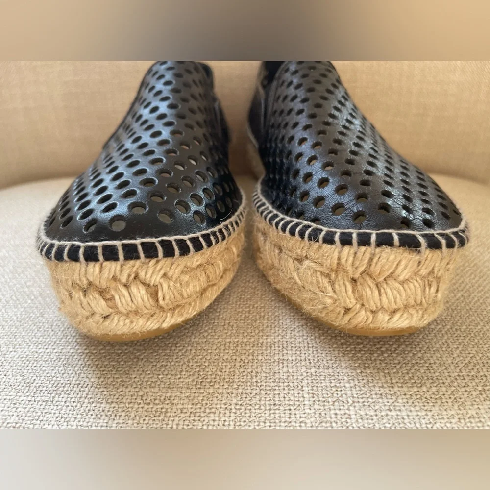 Loeffler Randall Rowan Black Leather Platform Espadrille Loafer Sneaker 40 9-9.5